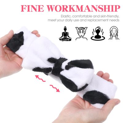 FRCOLOR Cow Plush Headband 2pcs Cow Headbands Bownot Spa Headband Cute Animal Horn Face Wash Headband Soft Coral Fleece Makeup Head Band for Face Washing Skincare