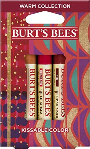 Burt&#39;s Bees Kissable Color Holiday Gift Set, 3 Lip Shimmers in Gift Box, Warm Collection in Peony, Fig &amp; Rhubarb