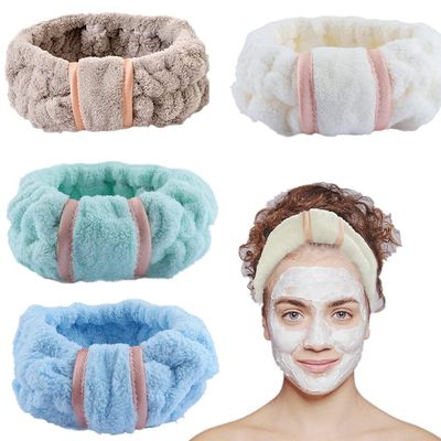4 Pack Microfiber Towel Headbands for Washing Face, Facial Headbands Makeup Headband Spa Headband Skincare Headband Fash Wash Headband for Women and Girls (Grey White Blue Green)