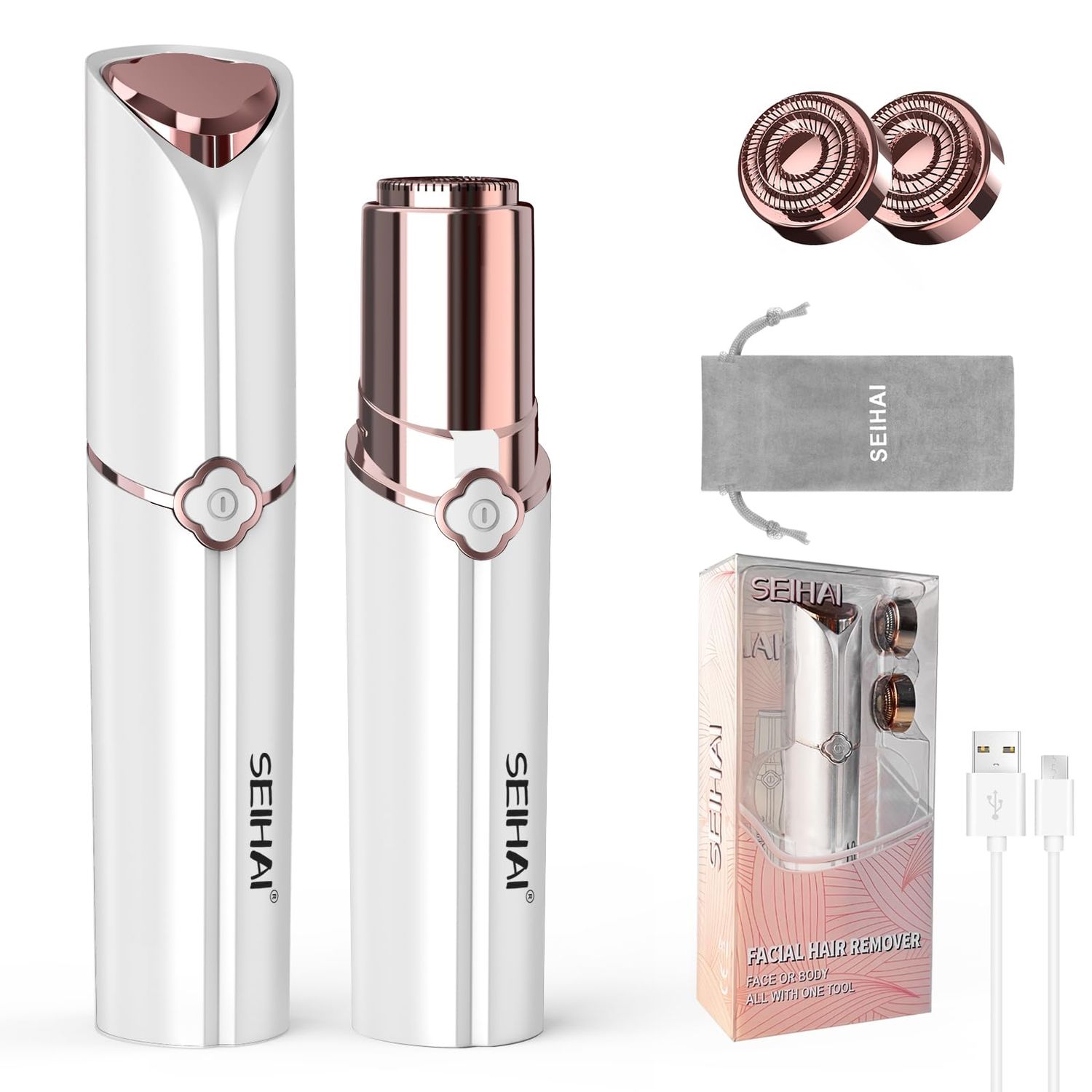 Facial Hair Removal for Women, SEIHAI Hair Removal Device, Face Razors for Women, Personal Care Products/Facial Hair Remover for Face, Lip, Chin, Included 2 x Replacement Heads