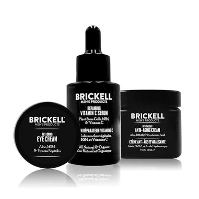 Brickell Men&#39;s Advanced Anti-Aging Skin Care Routine, Night Face Cream, Vitamin C Facial Serum and Eye Cream, Natural and Organic, Scented, Skin Care Gift Set