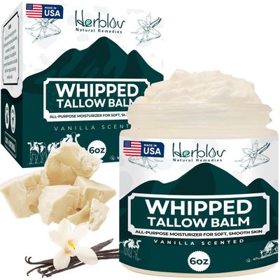 Beef Tallow Balm - Natural Grass Fed Whipped Tallow and Honey All Purpose Balm - Moisturizing Face and Body Lotion for Eczema, Cracked, Dry, Itchy, Irritated Skin - Skin Repair Skincare Made in USA