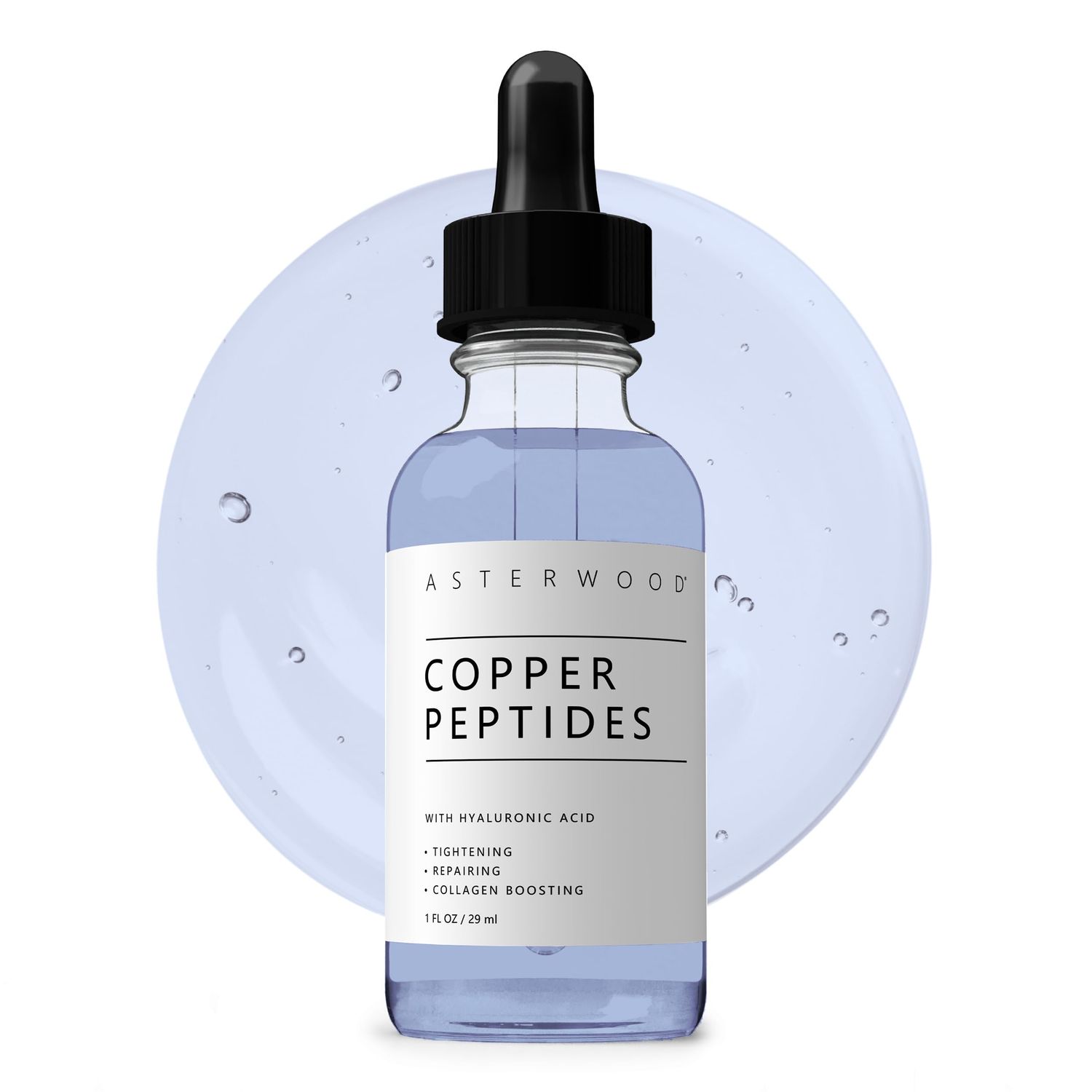 Asterwood Copper Peptides Serum for Face - Tightening, Repairing, Collagen Boosting - Copper Tripeptide-1 GHK-Cu - Peptide Serum with Hyaluronic Acid - 1 oz / 29 ml