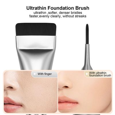 BEAUTYFACTOR Flat Foundation Brush,Korean Makeup Brush Spatula Facial Brush for Liquid Foundation,Premium Face Makeup Brush for Blending Cream (Silver)