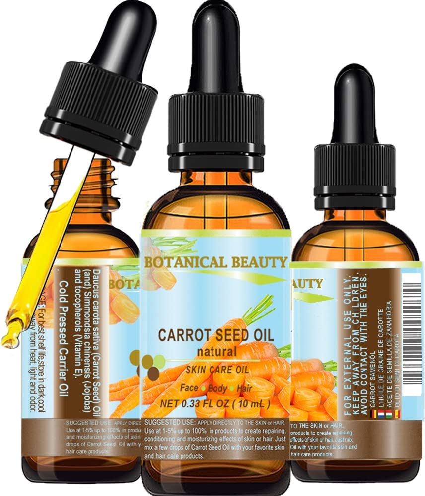 CARROT SEED OIL 100 % Natural Cold Pressed Carrier Oil. 0.33 Fl.oz.- 10 ml. Skin, Body, Hair and Lip Care. &quot;One of the best oils to rejuvenate and regenerate skin tissues. by Botanical Beauty