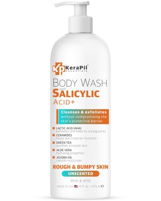 Exfoliating Body Wash With Salicylic Acid - Gentle Exfoliates Rough and Bumpy Skin, KP and Acne, with BHA &amp; AHA - Unscented Body Wash, Made in USA - (16 fl oz)
