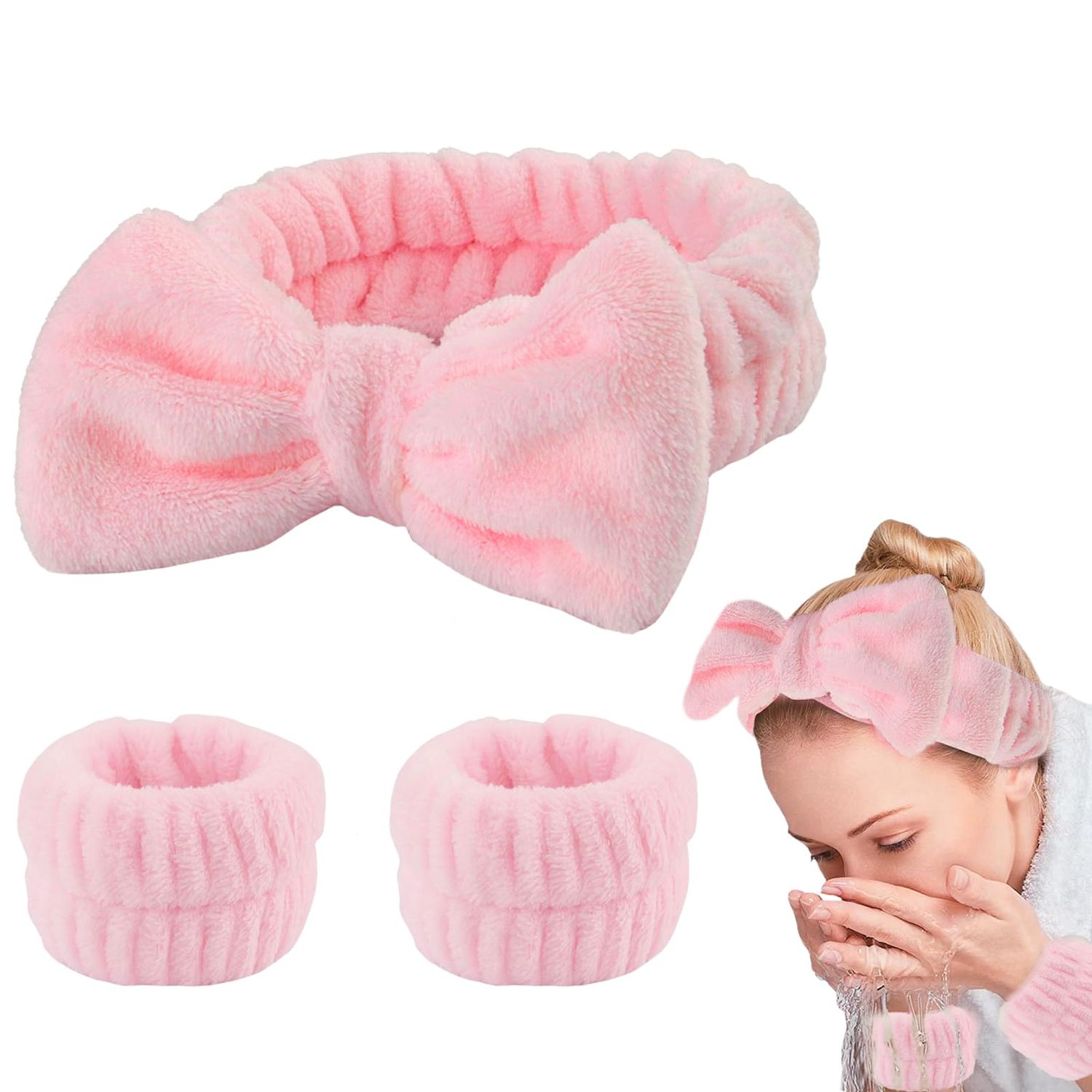 AEGYPIUS Face Wash Headband and Wristband Set, 3 Pcs Face Wash Headband for Washing Face, Headband And Wristband Set for Face Washing Headband Wristband Set Face Wash Spa Headband and Wristband Set