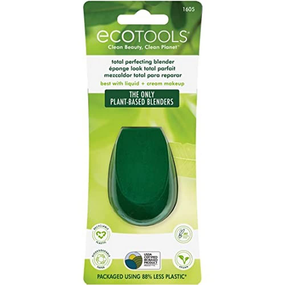 EcoTools Total Perfecting Blender Sponge, Beauty Sponge For Liquid &amp; Cream Foundations, Buildable Coverage, Eco-Friendly Makeup Sponge, Cruelty Free, Vegan, &amp; Latex Free, Green, 1 Count