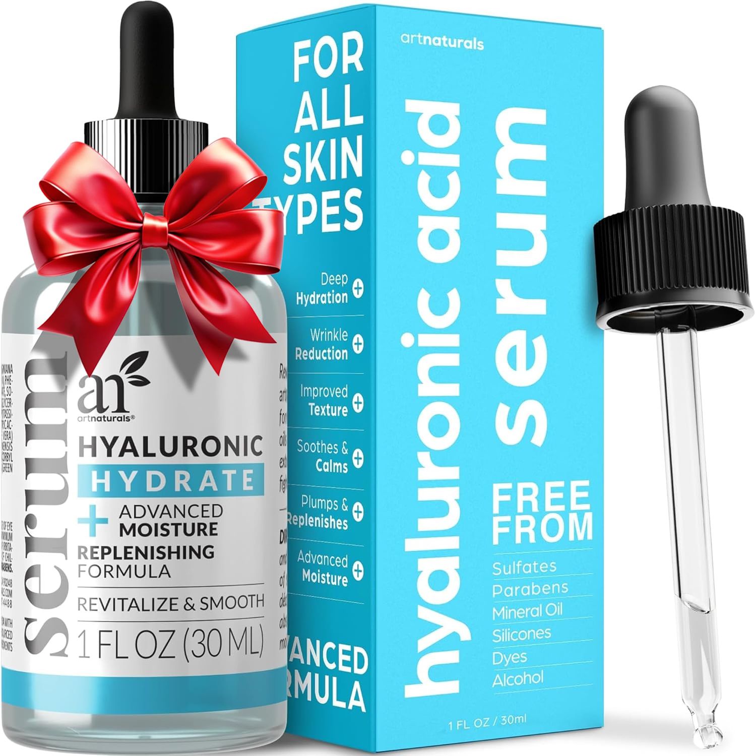ArtNaturals Hyaluronic Acid Serum - Anti- Aging Facial Serum, Natural Moisturizer w/Vitamin C Serum &amp; Vitamin E - for Skin Care - Reduce Wrinkles &amp; Dark Spots (1 Fl Oz (Pack of 1))