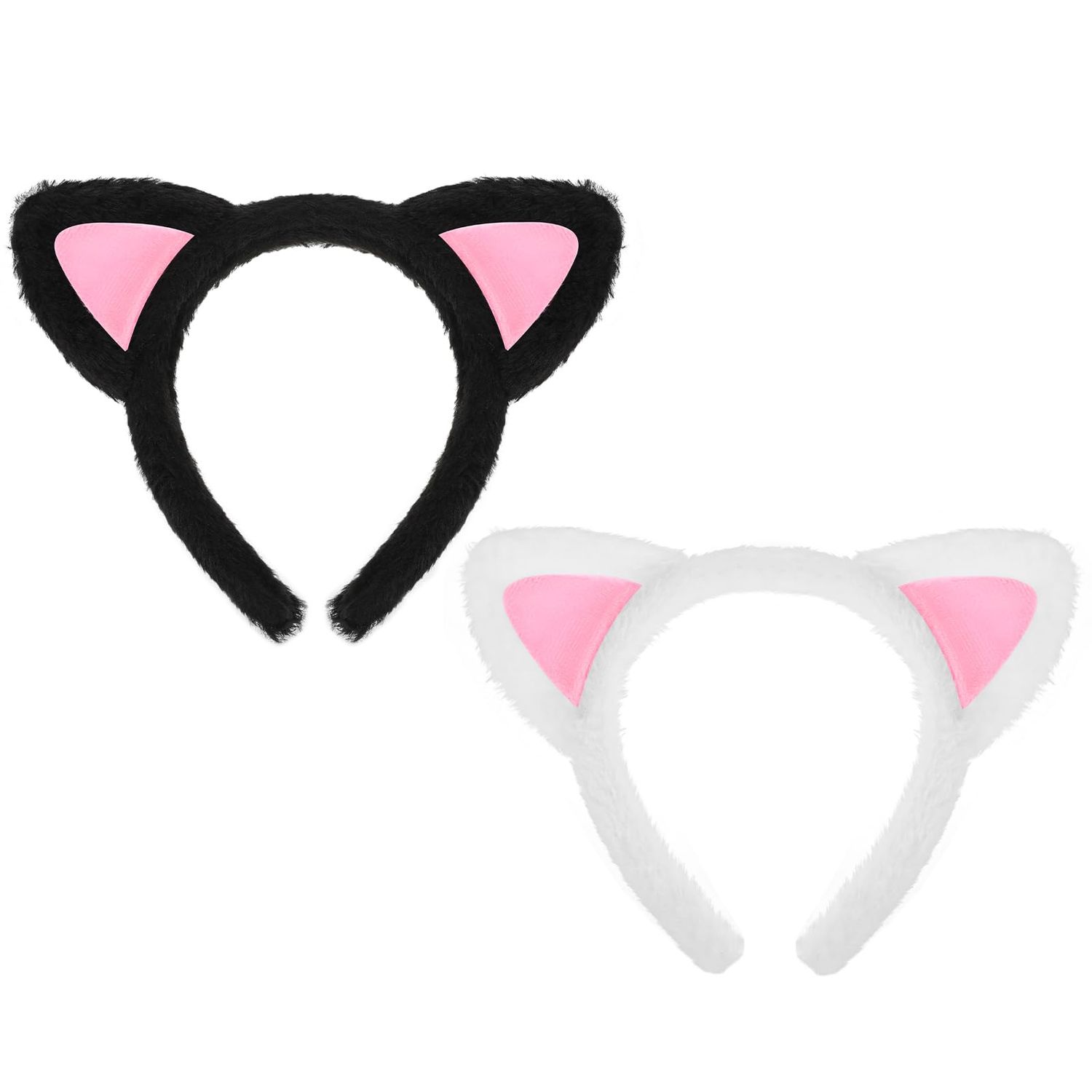 2Pcs Fuzzy Cat Ears Headband Soft Cat Ear Hairband Plush Hair Hoops Cute Makeup Headwear Washing Face Headbands for Girl Party Costume Daily Decorations Skincare Yoga Halloween Christmas Cosplay