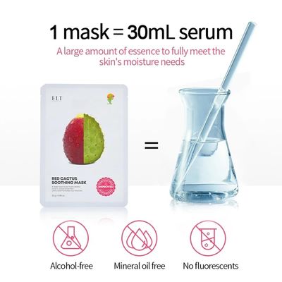 ELT Red Cactus Extract (5,000 ppm) Vitamin C Korean Face Masks, Brightening Mask, Anti-Aging Wrinkle Fighting, Deep Collagen Mask, Korean Skin care (1 Count - 10pcs) (Red Cactus)