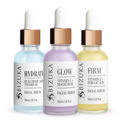 BIZUKA Vitamin C Serum Combo Pack - 3-in-1 Hydrating Skincare Set With Vit C Serum &amp; Magnesium, Vitamin B5 &amp; Hyaluronic Acid, Vitamin E &amp; Ferulic Acid - Natural Formula, No Sulfates or Parabens - 1oz
