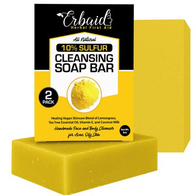 10% Sulfur Soap Cleansing Bar for Face &amp; Body - All Natural Facial Cleanser for Acne, Oily Skin - Healing Skincare Blend of Lemongrass, Tea Tree Essential Oil, Vitamin E, Coconut Milk - Made in USA