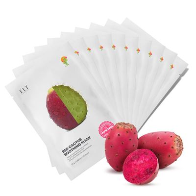 ELT Red Cactus Extract (5,000 ppm) Vitamin C Korean Face Masks, Brightening Mask, Anti-Aging Wrinkle Fighting, Deep Collagen Mask, Korean Skin care (1 Count - 10pcs) (Red Cactus)