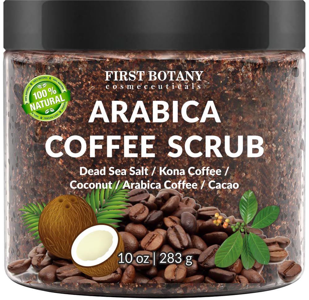 100% Natural Arabica Coffee Scrub with Organic Coffee &amp; Shea Butter - Best body scrub 10 oz