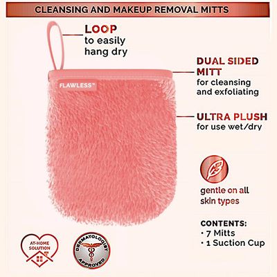 Finishing Touch Flawless Facial Mitt Makeup Remover, Pure Clean 7-Day Makeup Remover Cloth Set, Reusable Makeup Remover Pads, Face Wipes, Reusable Make Up Wipes, Clean and Clear Face
