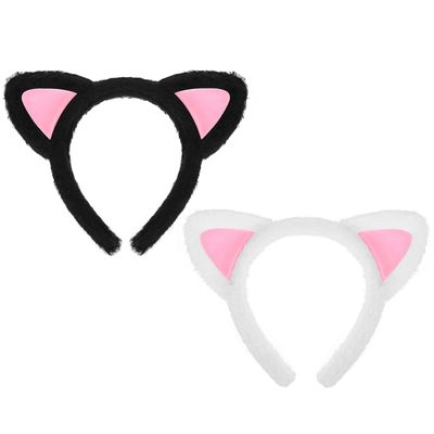 2Pcs Fuzzy Cat Ears Headband Soft Cat Ear Hairband Plush Hair Hoops Cute Makeup Headwear Washing Face Headbands for Girl Party Costume Daily Decorations Skincare Yoga Halloween Christmas Cosplay