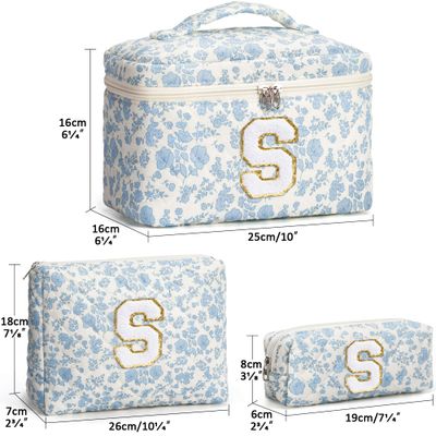 Birthday Gifts for Teen Girls Women - Personalized Initial Makeup Bag Quilted Cosmetic Bag Floral Make Up Bag Travel Toiletry Bag Teen Girl Gift Trendy Stuff Valentine Day Gift for Mom Daughter Friend