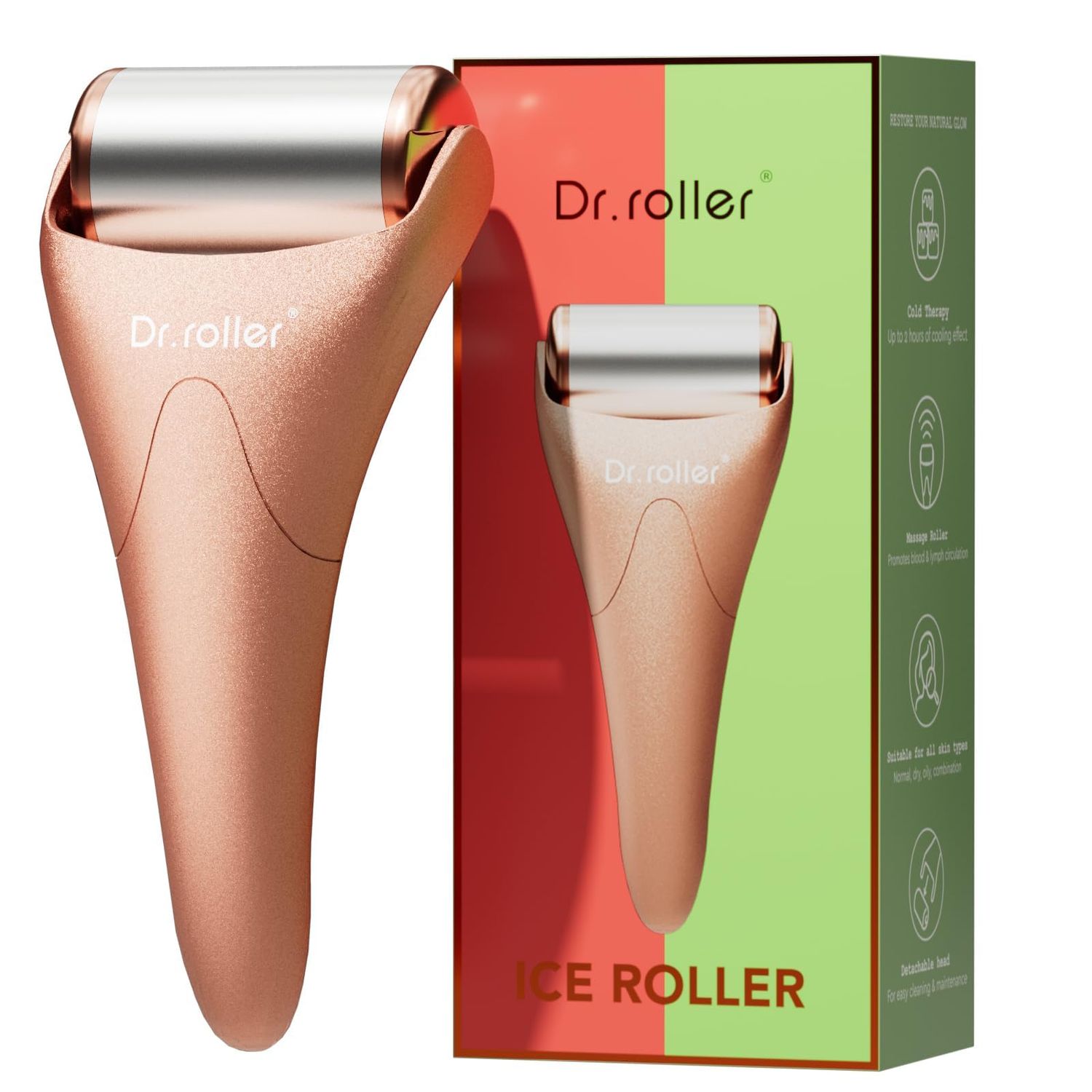 Dr.roller Ice Roller, Ice Roller for Face Freeze Massager, Ice Face Roller, Face Ice Roller Skin Care Tool for Reduce Pain Relief and Minor Injury, Relieve Puffiness (Stainless Steel)