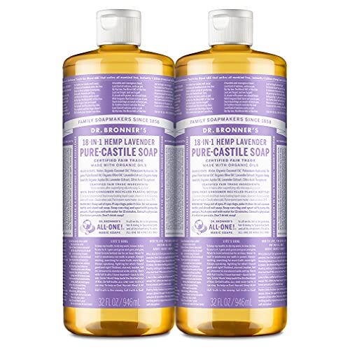 Dr. Bronner&#39;s - Pure-Castile Liquid Soap (Lavender, 32 ounce, 2-Pack) - Made with Organic Oils, 18-in-1 Uses: Face, Body, Hair, Laundry, Pets and Dishes, Concentrated, Vegan, Non-GMO