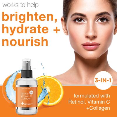 3 in 1 Super-Charged Anti-Aging Face Mist w/Retinol, Vitamin C + Collagen | Hydrates, Refreshes &amp; Brightens for a More Glowing Complexion | 4 fl oz, 120 ml