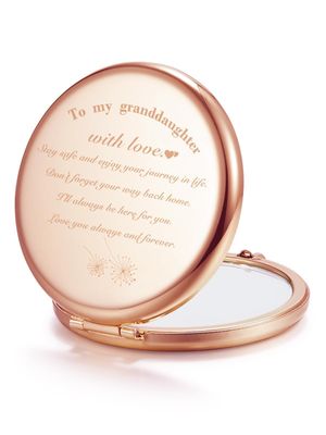 Getinbulk Gifts for Granddaughter, Personalized Compact Mirror, Unique Small Christmas Stocking Stuffers Gift for Her from Grandparents (Rose Gold)