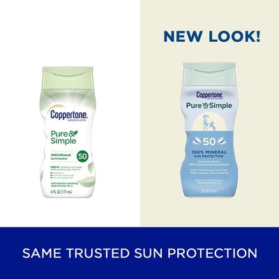 Coppertone Pure and Simple Sunscreen Lotion, SPF 50 Broad Spectrum Sunscreen with Zinc Oxide, 6 Oz