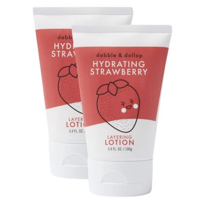 Dabble &amp; Dollop Strawberry Lotion, Layering Lotion, Hydrating Scented Lotions for Kids, All-Natural, USA Made, Dermatologist Tested, Vegan &amp; Cruelty-Free (3.4oz, Pack of 2)