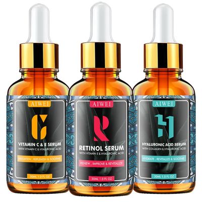 Aiwei Face Serum Set - Includes Vitamin C Serum, Retinol Serum &amp; Hyaluronic Acid Serum - Improve Skin Texture, Glow &amp; Hydration - Day and Night Serums for All Skin Types