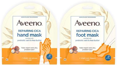 Aveeno Repairing CICA Foot Mask &amp; Hand Mask with Prebiotic Oat and Shea Butter, for Extra Dry Skin, 1 ea
