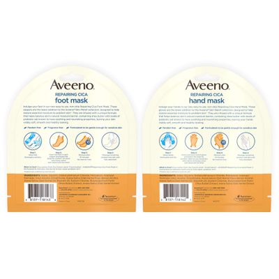 Aveeno Repairing CICA Foot Mask &amp; Hand Mask with Prebiotic Oat and Shea Butter, for Extra Dry Skin, 1 ea
