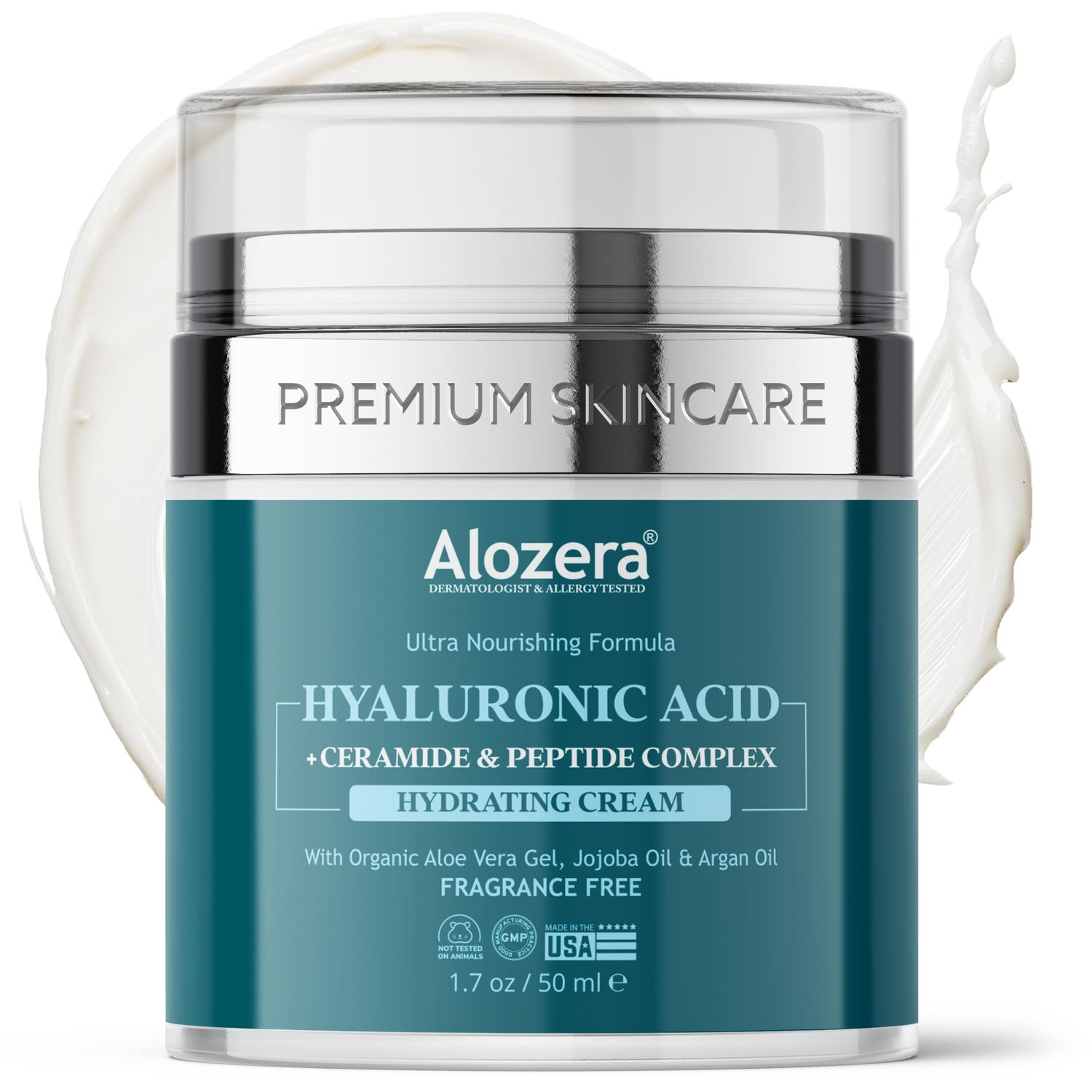 Alozera Hyaluronic Acid Moisturizer Face Cream - Deep Hydration for Dry Skin, Long-Lasting Moisture, Skin Barrier Support, Ultra-Nourishing Formula for Daily Use, Made in the USA, 1.7 oz.