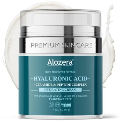 Alozera Hyaluronic Acid Moisturizer Face Cream - Deep Hydration for Dry Skin, Long-Lasting Moisture, Skin Barrier Support, Ultra-Nourishing Formula for Daily Use, Made in the USA, 1.7 oz.