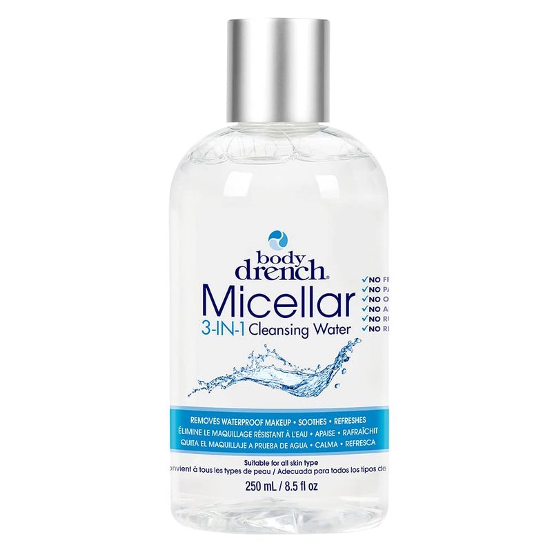 Body Drench Micellar Water 3-in-1 Cleansing Makeup Remover, Hydrating Face Cleanser, Removes Waterproof Make up, Gentle for Sensitive Skin, Face Wash, 8.5 fl oz