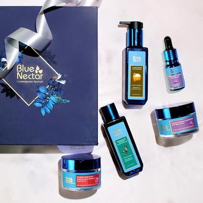 Blue Nectar Bestsellers Gift Set for Women &amp; Men | Kumkumadi Face Serum, Anti Aging Cream, Hair Oil, Face Wash &amp; Scrub | Gift Box for Birthday, Anniversary &amp; Special Occasions | For All Skin Types
