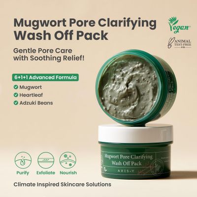 AXIS-Y Mugwort Pore Clarifying Wash-Off Pack with 61% Mugwort, Heartleaf &amp; Adzuki Beans | Clear Pores &amp; Gentle Exfoliation for Glowy Skin | Vegan &amp; Cruelty-Free Korean Skin Care | 100ml / 3.38 fl. oz.