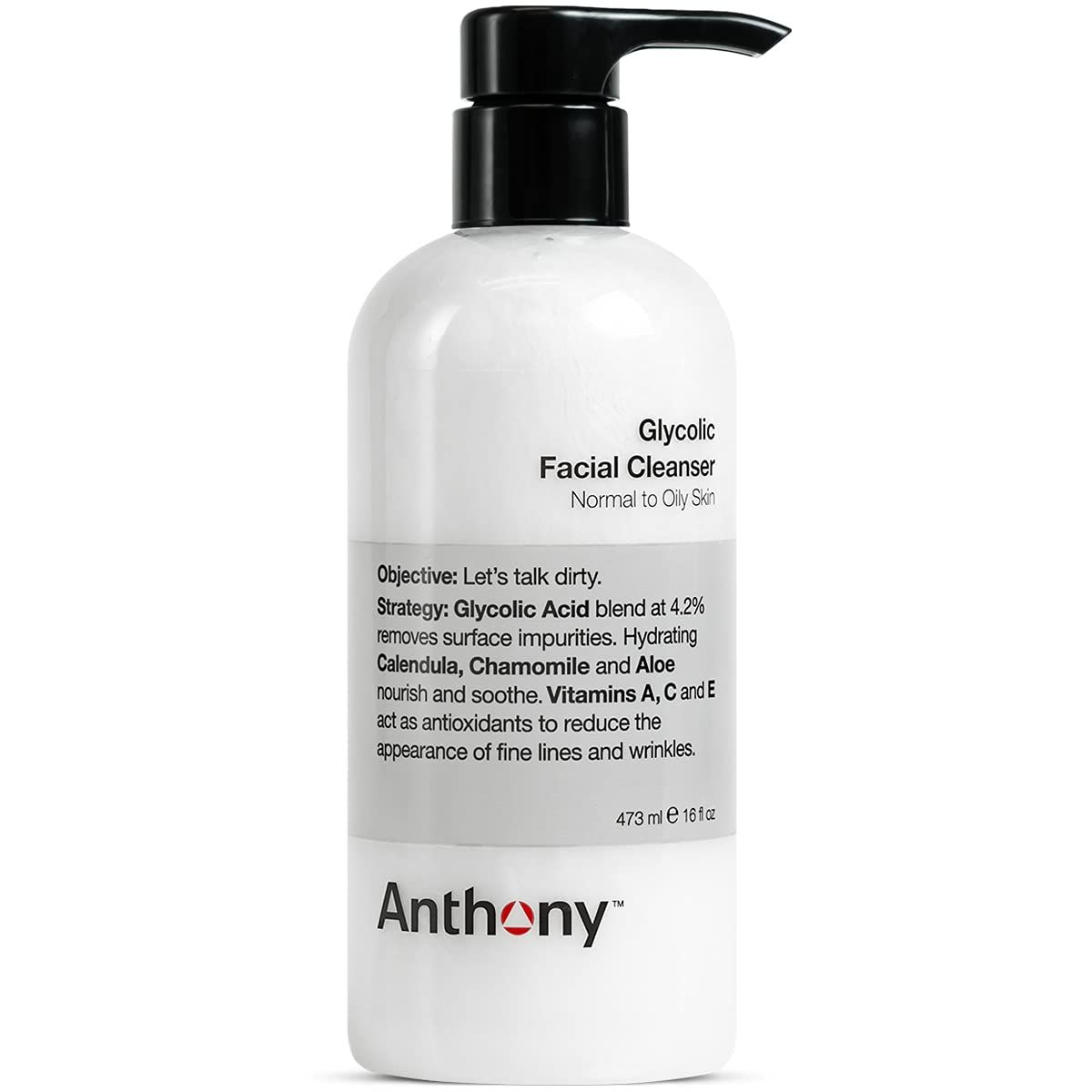 Anthony Glycolic Facial Cleanser for Men - Daily Cleansing Face Wash and Shave Prep - Hydrating, Exfoliating, and Gentle on Sensitive Skin - Non-foaming, 16 Fl Oz
