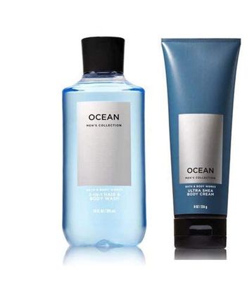 Bath &amp; Body Works Men's Collection Ultra Shea Body Cream &amp; 2 in 1 Hair and Body Wash OCEAN.