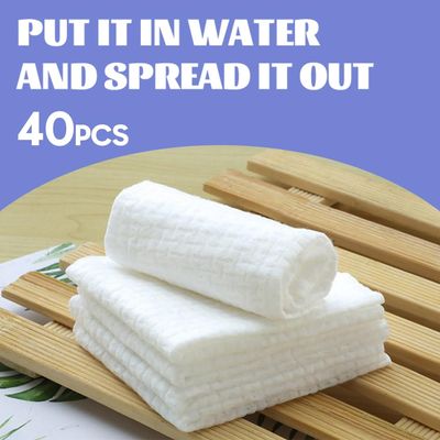 40PCS Compressed Towels, Disposable Face Compressed Towels, Soft Compressed Hand Wipe, Portable Compressed Coin Tissue for Travel/Home/Outdoor Activities9X9in