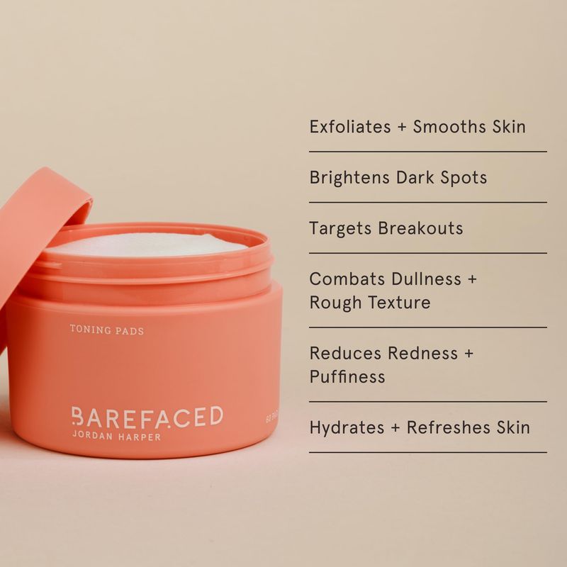 Barefaced Toning Pads (60 count) Exfoliating Face Pads with 2% Glycolic Acid &amp; Salicylic Acid - Helps with Brightening &amp; Cleansing Skin, Clears Pores, Reduces Fine Lines and Wrinkles, Resurfacing Pads