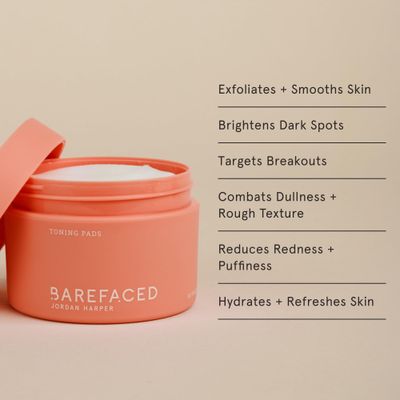 Barefaced Toning Pads (60 count) Exfoliating Face Pads with 2% Glycolic Acid & Salicylic Acid - Helps with Brightening & Cleansing Skin, Clears Pores, Reduces Fine Lines and Wrinkles, Resurfacing Pads