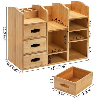 Coloch Bamboo Makeup Cosmetics Organizer with Drawers, Multifunctional Dresser Top Makeup Storage Tabletop Organizer Shelf for Desktop, Skincare, Beauty Supplies, Cosmetics Display, Stationery Storage