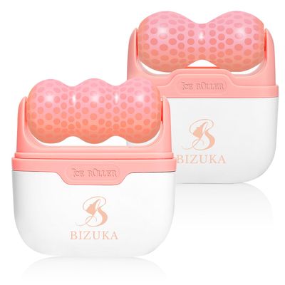 Bizuka Ice Roller for Face and Eyes Facial Skin Care Tool 2-in-1 Ice Roller for Face &amp; Eyes - Reduces Puffiness, Relieves Migraines, with Travel Case - Ideal Gift for Women (Pink)