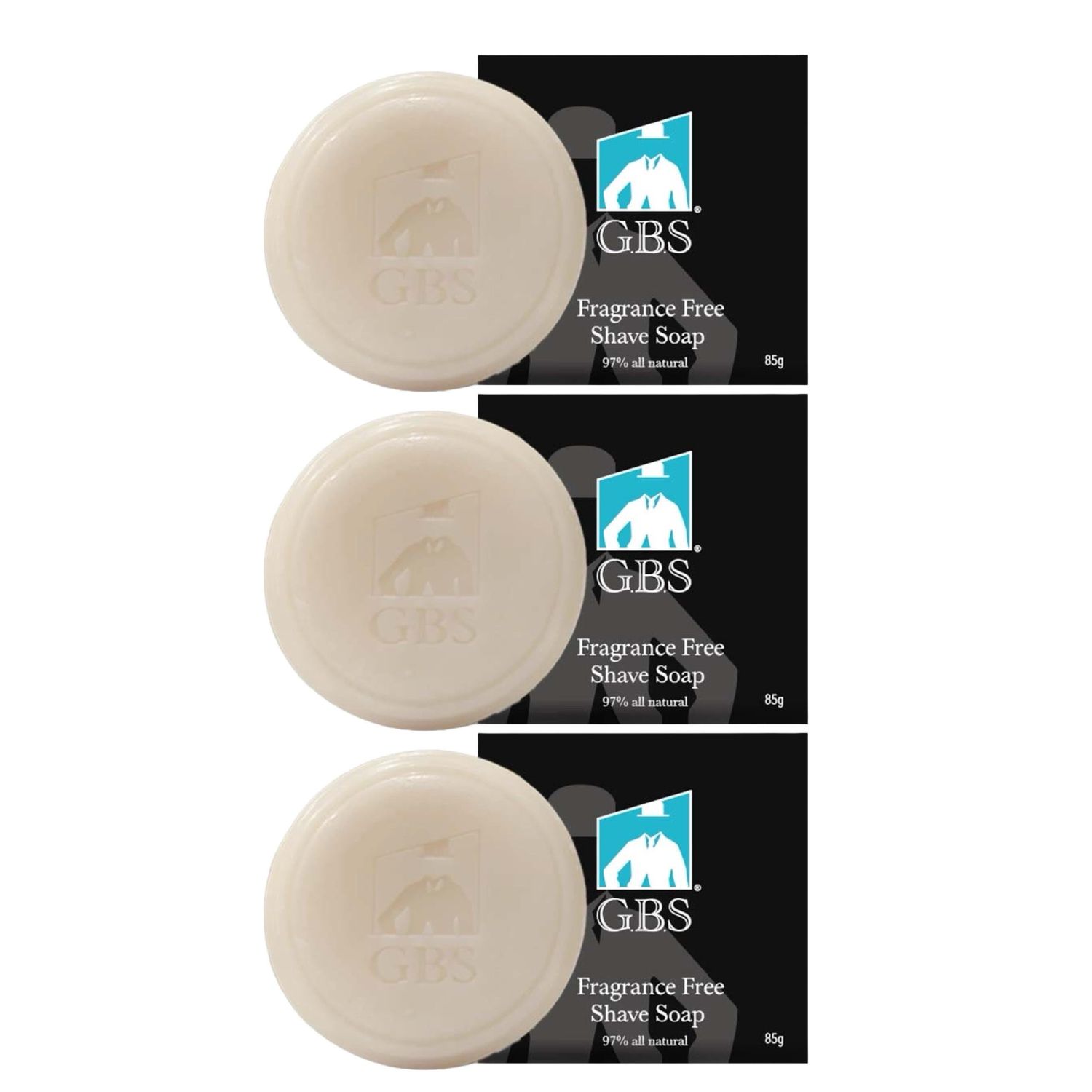 G.B.S All Natural Shave Soap Set for Men, Fragrance Free Shaving Soap with Shea Butter for Sensitive Skin (3 Pack)