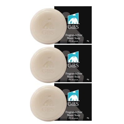 G.B.S All Natural Shave Soap Set for Men, Fragrance Free Shaving Soap with Shea Butter for Sensitive Skin (3 Pack)