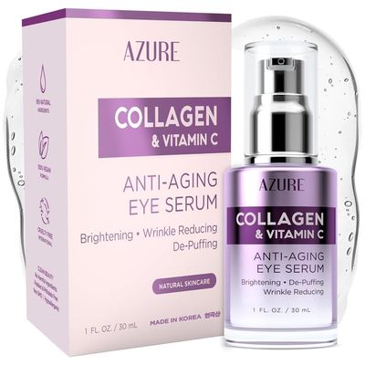 AZURE Collagen &amp; Vitamin C Anti Aging Eye Serum - Toning, De-Puffing Serum - Reduces Wrinkles, Fine Lines &amp; Dark Circles - Minimizes Fatigue - Skin Care Made in Korea - 30mL / 1 fl.oz.