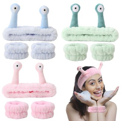 CAVETEE Headband for Washing FaceSkincare Headband with Wristband Cute Snail Spa Hair Bands Spa Headband Makeup Headband Elastic Headband Hair Accessories for Washing Face Skin care