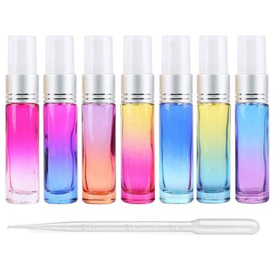 8Pcs 10ml (1/3 oz) Rainbow Gradient Color Spray Bottles Vials Tube Perfume Atomizer Refillable Makeup Travel Fine Mist Sprayer Bottle Containers for Cosmetic Skincare, Silver Cap