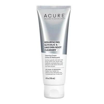 Acure Resurfacing Glycolic &amp; Unicorn Root Cleanser- Gentle Daily Exfoliation Cleansing Cream - Brightening &amp; Hydrating Face Wash - for All Skin Type 4 Fl Oz