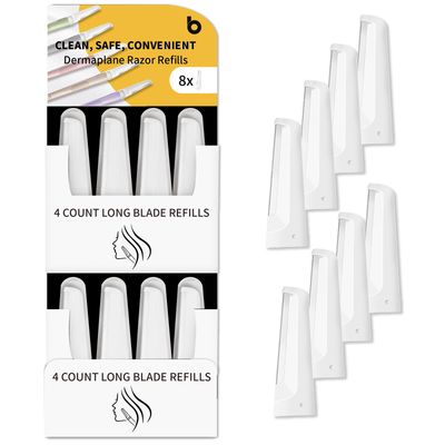 BULIMICA Face Razor Refill Blades, Dermaplane Razor Refill Blades, Safe and Effective Removal Women Facial Peach Fuzz, Gentle Skin Exfoliation Blades, 8 Count Long Dermaplaning Blades